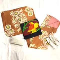 〔6360〕着物 小紋 袷 正絹 棒衿 椿 地紋入り 単品販売♪