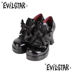 EVILSTAR ブラックリボンパンプス ゴシック ロリータシューズ