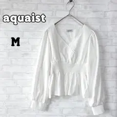 【aquaist】ホワイト Vネック ギャザートップス M 長袖 a2532