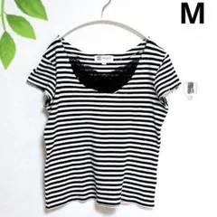 MICHEL KLEIN 半袖Tシャツ 38/M 白 黒 ボーダー 綿100%