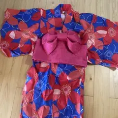 赤と青の花柄 浴衣 140サイズ