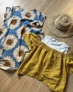 セット売り‼️破格　ひまわり　夏服　イエロー　ストライプ　肩出し