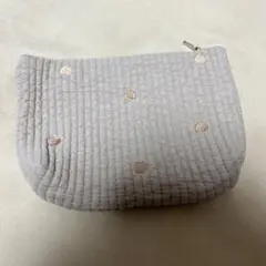 ハート刺繍 グレー ヌビポーチ