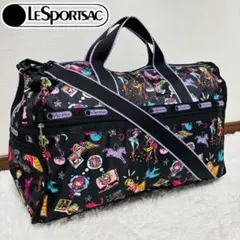美品 レスポートサック ラージ ボストン バッグ 黒 総柄 2way 軽量 旅行
