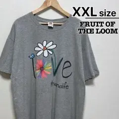 FRUIT OF THE LOOM　Tシャツ　XXL　グレー　プリント　Love
