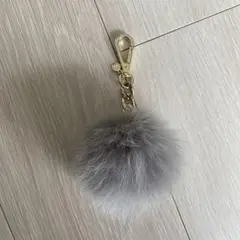 グレー ファー ボンボン キーホルダー