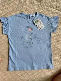 水色フリル袖タツノオトシゴTシャツ