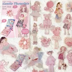 ✨シール✨　ガールズデイリー　ピンク　40枚　人物シール　女の子　日常系