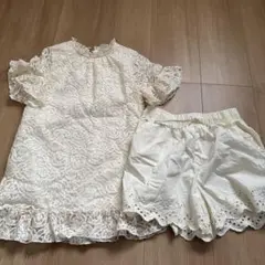 H&M キッズ　レースワンピース　刺繍パンツ　セット　アイボリー　美品　値下げ