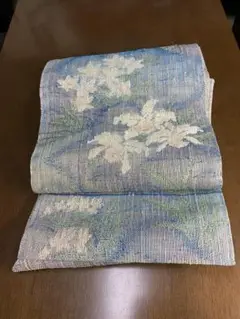 麻 グレイ地に花柄 6通 名古屋帯