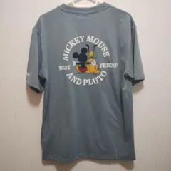 ディズニー　ミッキー　＆　プルート　サークル　バックプリント　Tシャツ　L