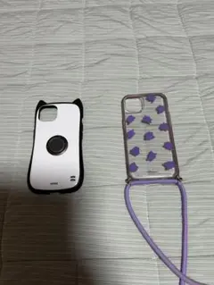 猫耳デザインと紫ドットのiPhone13ケースセット　2枚セット