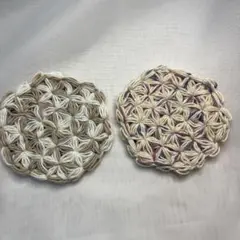 【ハンドメイド】リフ編み 小さめコースター2枚