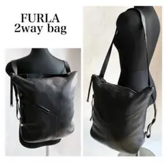 A4収納可⭐︎ FURLA 2wayレザーバッグ リュック ショルダー ブラック