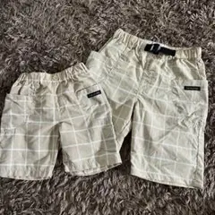 兄弟 お揃い 120cm 90cm 水着 水陸両用 ベージュ チェック柄 パンツ
