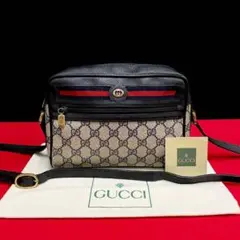 極上 美品 オールドグッチ ネイビー シェリーライン レザー ショルダーバッグ