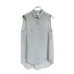 H&M ノースリーブシャツ 幾何学柄 ロング丈 薄手 ブラウス シンプル 美品