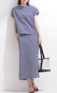 ナノユニバース ゆるっと ポンチ トップス×スカート 2点セットアップ ブルー