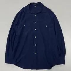 90s Vintage シルク100% L/S シャツ 光沢 ドレープ ネイビー