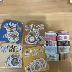 LUCKY SET　Cafe　animalマスキングテープ　フレークシール