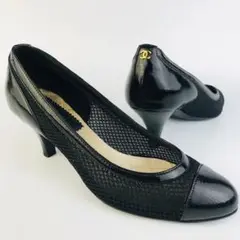 美品★CHANEL・レザーメッシュ加工 ココマーク パンプス(36C)