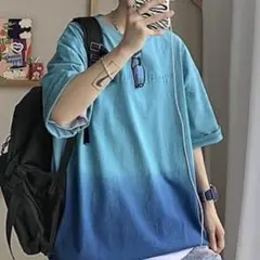 Tシャツ メンズ Lサイズ 夏服 半袖 グラデーション ゆったり カジュアル