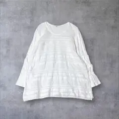 美品 45Rレース ピンタック パッチワークブラウス 3 コットン カットソー