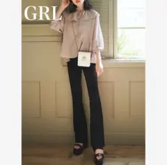 GRL グレイル 脚長効果 ストレッチ フレアパンツ ボトム 黒 ブラック