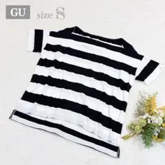 【ジーユー】GU ボーダーボートネックTシャツ 半袖 白×黒 S