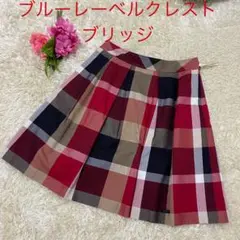 未使用級 ブルーレーベル 赤チェック フレア スカート 膝丈 Aライン