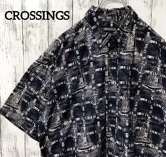 C2147CROSSINGS アロハシャツ 半袖シャツ マリン柄 ネイビー 海外