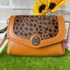 ハンドメイド 小銭入れ・財布 (毛付きハラコ# 茶ミニダルメシアン柄)キャメル