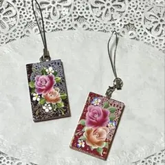 トールペイント　薔薇のストラップ2個セット②