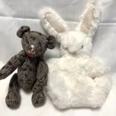 ぬいぐるみ　2個セット　ハンドメイド　モフモフうさぎ、レオパード柄がお洒落なベア