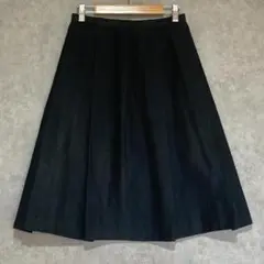 【美品】Avenme(64-91)ひざ丈フレアスカート＊裏地＊バックジッパー＊黒