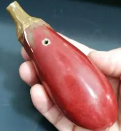 中国 陶芸 骨董品 清時代 缸荳紅 茄形水滴 「大清康熙年製」 。