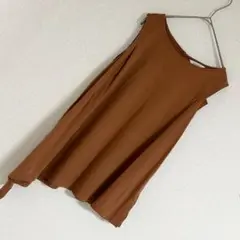 【M】PLST ♡ アシンメトリー ノースリーブ カットソー ブラウン