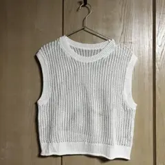 【美品】GU ホワイト メッシュ編み ニットベスト Lサイズ 夏服