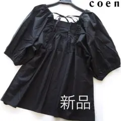 新品coen/コーエン バックリボンボリューム袖ブラウス/BK