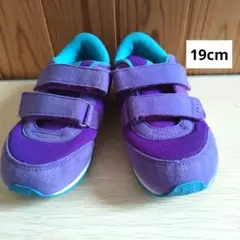 室内のみの着用　Mizuno ランキッズ　紫 ベルクロスニーカー　19cm