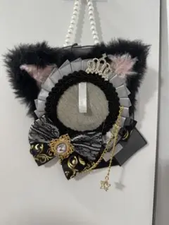 ロゼット 痛ロゼット 缶バッジ 猫耳 猫 グレー 黒