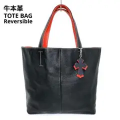 ✨極美品✨トートバッグ　牛本革　リバーシブル　ブラック オレンジ　ユニセックス