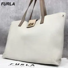 【良品✨】 フルラ 現行 アレス ターンロック トートバッグ グレージュ シボ革