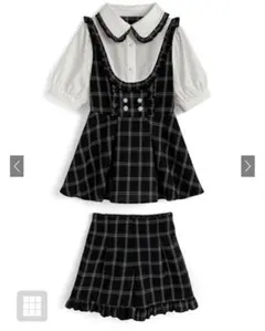 チェック柄レイヤード風チュニック✕フリルパンツセットアップ　GRL