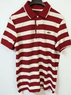 LACOSTE 赤と白のストライプ ポロシャツ サイズ4