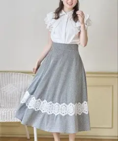 toccocloset レース装飾ギンガムチェックフレアスカート