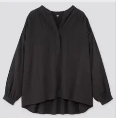 UNIQLO コットンドビーギャザーブラウス ブラック XL