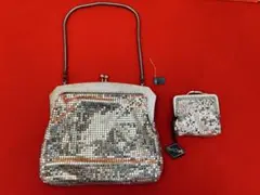 昭和レトロ シルバー パーティーバッグ スパンコール がま口バッグ メタルビーズ