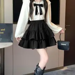 新品　韓国 スカート ミニスカート フレアスカート 人気　ブラック　L