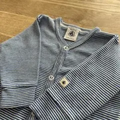 (67cm) PETIT BATEAU 長袖 青 ミラレ ロンパース